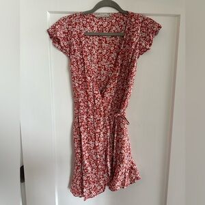 Abercrombie & Fitch Red and White Flutter Sleeve Midi Sundress